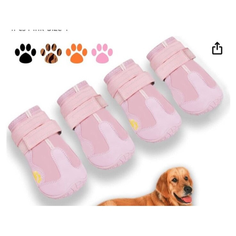 Dog Boot Sock Pink Paw Protection w/Reflective Strip Pink/Yellow Size 1 -10-15lb